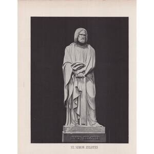 St Simon / St Paul Marble Statue Bible Print Antique 1880s Religion Christian
